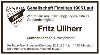 Traueranzeige von Fritz Ullherr von Pegnitz-Zeitung